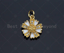 Load image into Gallery viewer, CZ Micro Pave White Enamel Daisy Flower Charm, 18K Gold Filled Flower Charm, Necklace Bracelet Charm Pendant, 13mm, Sku# Y268