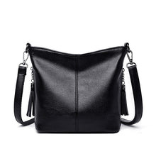 Load image into Gallery viewer, Women's High-Capacity Tassel Crossbody Bag – Leather Bucket Bag with Zipper Pocket