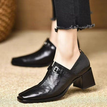 Load image into Gallery viewer, Women's Square Toe Wedge Buckle Boots – Leather High-Top Dress Shoes | Black &amp; Dark Brown