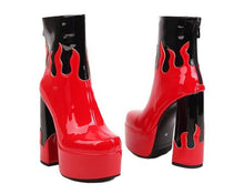 Load image into Gallery viewer, Women's Patent Leather Colorblock Ankle Boots | Chunky Heel Zipper Boots