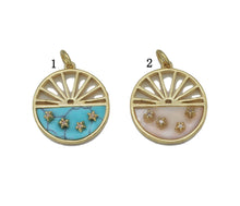 Load image into Gallery viewer, Turquoise Mop CZ Five Point Star On Round Charm, Sku#L691