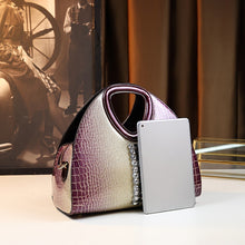 Load image into Gallery viewer, Women's Dumpling Handbag | PU Leather Shoulder Bag with Zipper Pockets – Purple &amp; Coffee