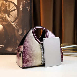 Women's Dumpling Handbag | PU Leather Shoulder Bag with Zipper Pockets – Purple & Coffee