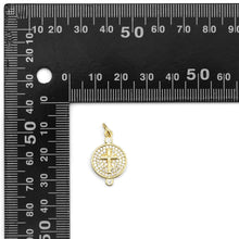 Load image into Gallery viewer, Clear CZ Gold Sun Cross Bee On Round Coin Charm, Sku#LX252
