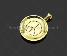 Load image into Gallery viewer, Gold Filled CZ Micro Pave Peace Sign On Web Round Shape Pendant, 18K Gold Filled Charm, Necklace Bracelet Charm Pendant,21x23mm,Sku#LK355