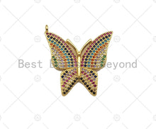 Load image into Gallery viewer, Colorful CZ Micro Pave Butterfly Shape Pendant, Cubic Zirconia Butterfly Pendant, Gold Tone Pendant, 26x28mm, sku#LK181