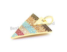 Load image into Gallery viewer, CZ Micro Pave Multi Color Triangle Pendant, Cubic Zirconia Necklace Focal Pendant, Rainbow CZ Pave Charm, 27x39mm, sku#F2