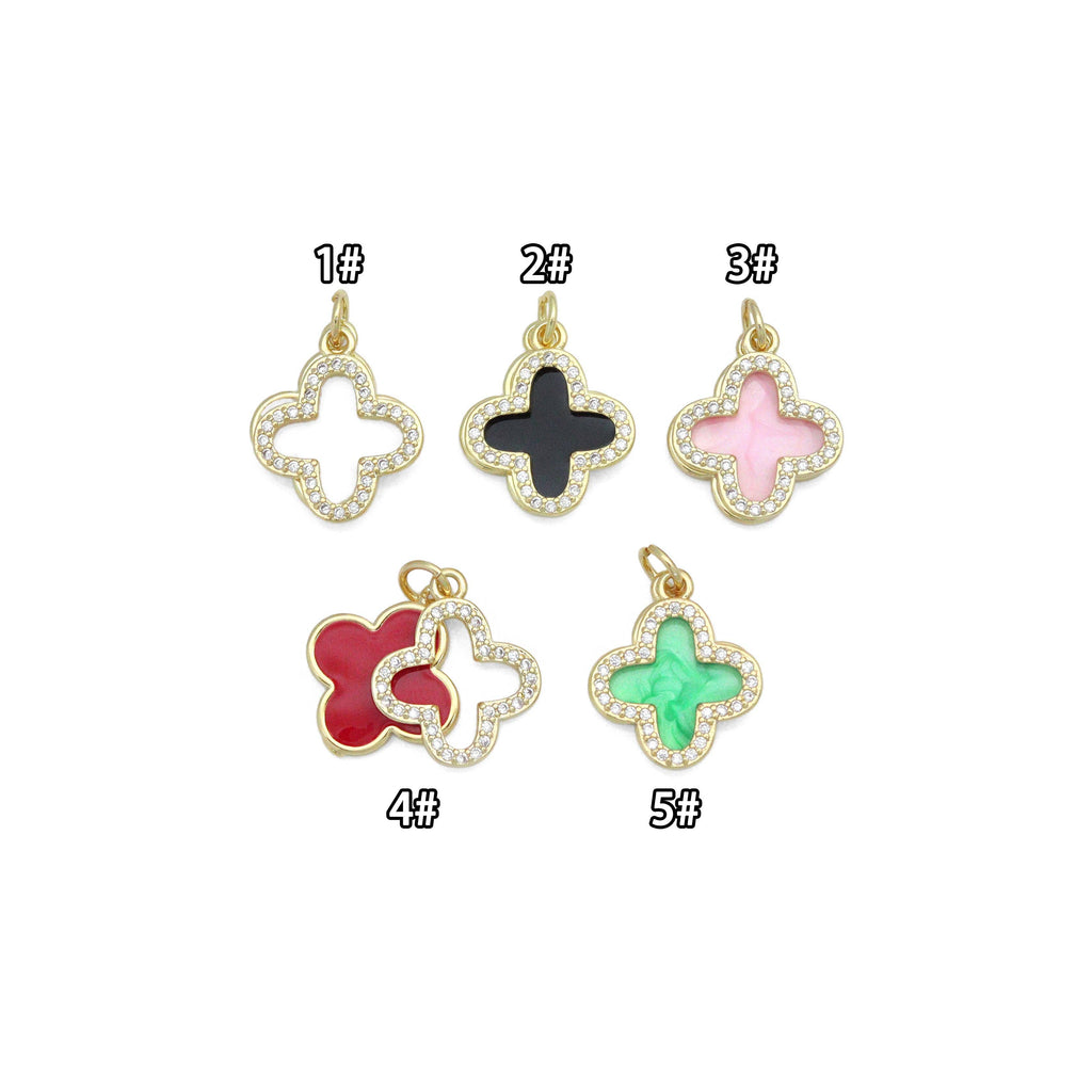 Double CZ Enamel Flower Charm Pendant, Sku#LD704