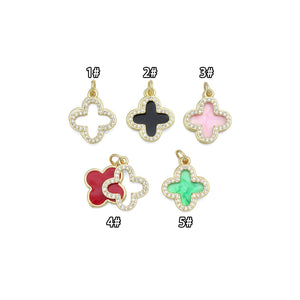 Double CZ Enamel Flower Charm Pendant, Sku#LD704