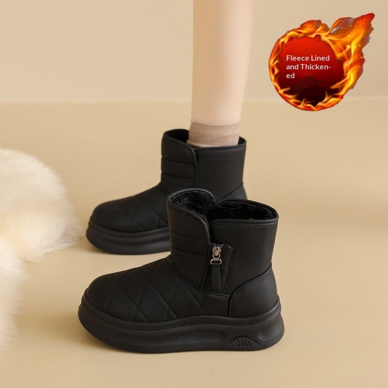 Women's Fleece-Lined Snow Boots | Warm Winter Boots with Side Zipper | Khaki Beige Black