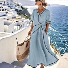 Load image into Gallery viewer, Striped Print Maxi Dress – Short Sleeve Beach Vacation Dress
