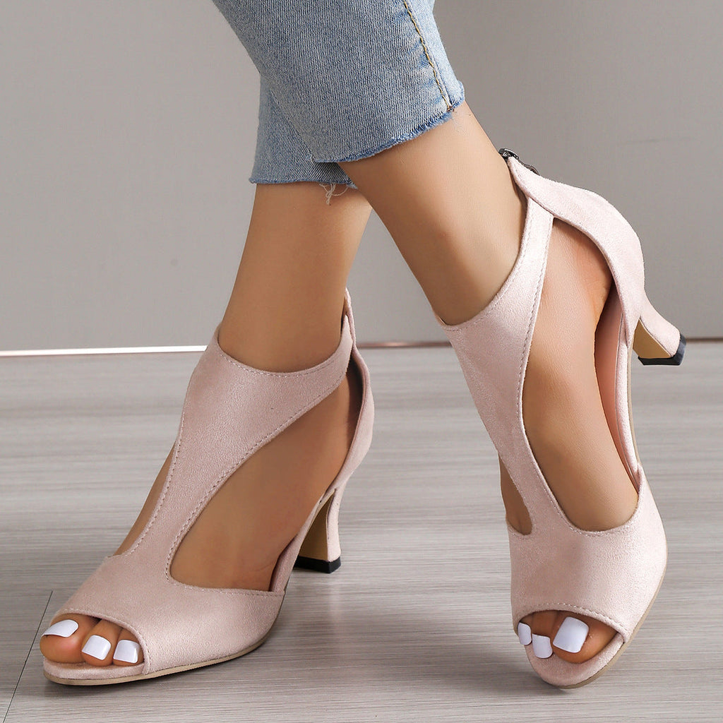 Women's Peep-Toe Platform Sandals | Back Zipper Open-Toe Heels