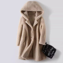 Load image into Gallery viewer, Women's Mid-Length Hooded Coat In Composite Leather And Fur