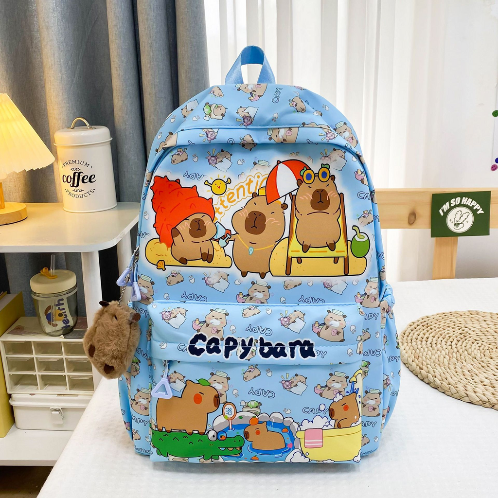 Capybara Cartoon School Backpack for Girls – Cute Nylon Bookbag for Primary & Middle School