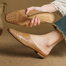 Load image into Gallery viewer, Women's Handmade Vintage Flat Leather Sandals | Cowhide Slip-On | Brown, Khaki &amp; Black