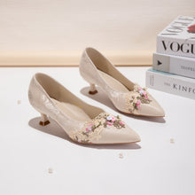 Load image into Gallery viewer, Women's Jacquard Kitten Heel Sandals | Pointed Toe Lace Flower Embroidery Heels