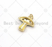 Load image into Gallery viewer, Colorful CZ Micropave Mushroom Shape Pendant, 18k Gold Filled Enamel Mushroom Charm, Necklace Bracelet Charm Pendant,16x19mm,Sku#F1428