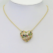 Load image into Gallery viewer, Clear Colorful CZ Gold Puffy Heart Pendant, Sku#LX320