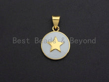 Load image into Gallery viewer, Gold Five Point Star On Colorful Enamel Round Coin Pendant, 18K Gold Filled Enamel Charm, Necklace Bracelet Pendant Charm,13x16mm,Sku#F1039