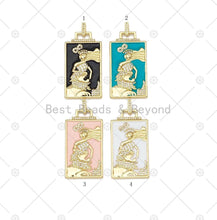 Load image into Gallery viewer, CZ Micropave Lady On Colorful Enamel Rectangle Shape Pendant, 18K Gold Filled Charm, Necklace Bracelet Charm Pendant,21x38mm,Sku#LD161