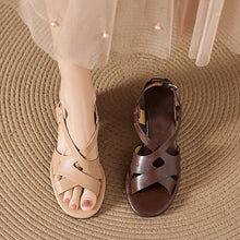 Load image into Gallery viewer, Women's Block-Heel Cross-Strap Sandals | Full-Grain Cowhide Leather Heeled Sandals