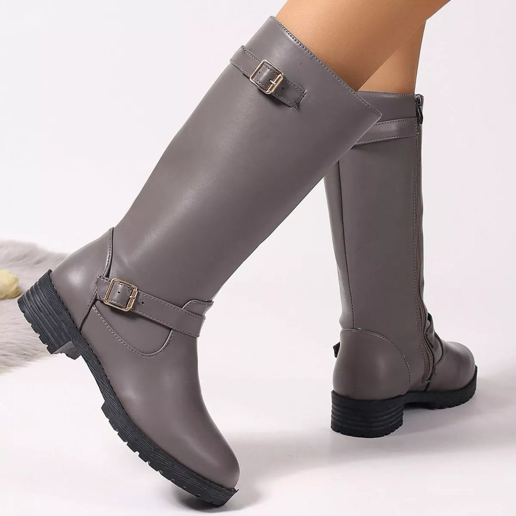 Women's Round Toe Block Heel Boots | Mid Heel Side Zip Ankle Boots