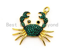 Load image into Gallery viewer, CRAB Inspired Charm, CZ Micro Pave Fuchsia/Black/Turquoise/Cobalt/Blue Crab Pendant, Cubic Zirconia Pendant,Gold Plated,23x28x3mm,SKU#F449