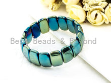 Load image into Gallery viewer, Green Blue Natural Hematite Stretch Bracelet, Titanium Plate
