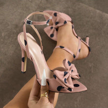 Load image into Gallery viewer, Elegant Silk Polka-Dot Pointed-Toe High Heels with Bow Detail | Women's Extra-High Heel Pumps