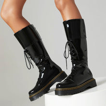Load image into Gallery viewer, Women's High-Heeled Lace-Up Thigh-High Boots | Chunky Heel Round Toe PU Leather