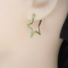 Load image into Gallery viewer, Gold Silver CZ Five Point Star Huggie Earrings, Sku#A124