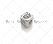 Load image into Gallery viewer, 6mm Silver Alphabet CZ Micro Pave Large Hole Spacer Beads, Cubic Zirconia Cube Letter Beads, Initial Letter Beads, sku#JL42