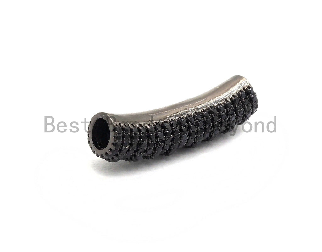 Black CZ Pave On Black 32x8mm Half Full Pave Tube for Bracelet/Necklace, Cubic Zirconia Separator Tube, Tube Beads, sku#C102