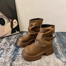 Load image into Gallery viewer, Women's Retro Round Toe Chunky Heel Combat Boots - Waterproof Non-Slip Platform Ankle Boots
