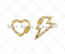 Load image into Gallery viewer, CZ Micro Pave String Heart/Lighting Shape Clasp, CZ Pave Clasp, 18K Gold Carabiner Clasp, 20x18/18x32mm, Sku#FH170