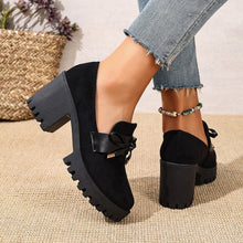 Load image into Gallery viewer, Women's French Loafer Suede Slip-on Shoes - Chunky Heel Pumps with Striped Design