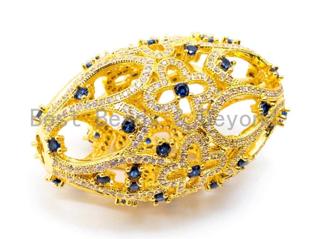 CZ Micro Pave Oval Pendant with Cobalt Gemstone, 40x24mm,SKU#L224