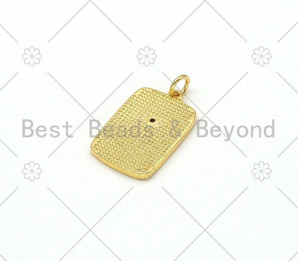 CZ Micro Pave Evil Eye Hamsa Hand On Rectangle Shape Pendant
