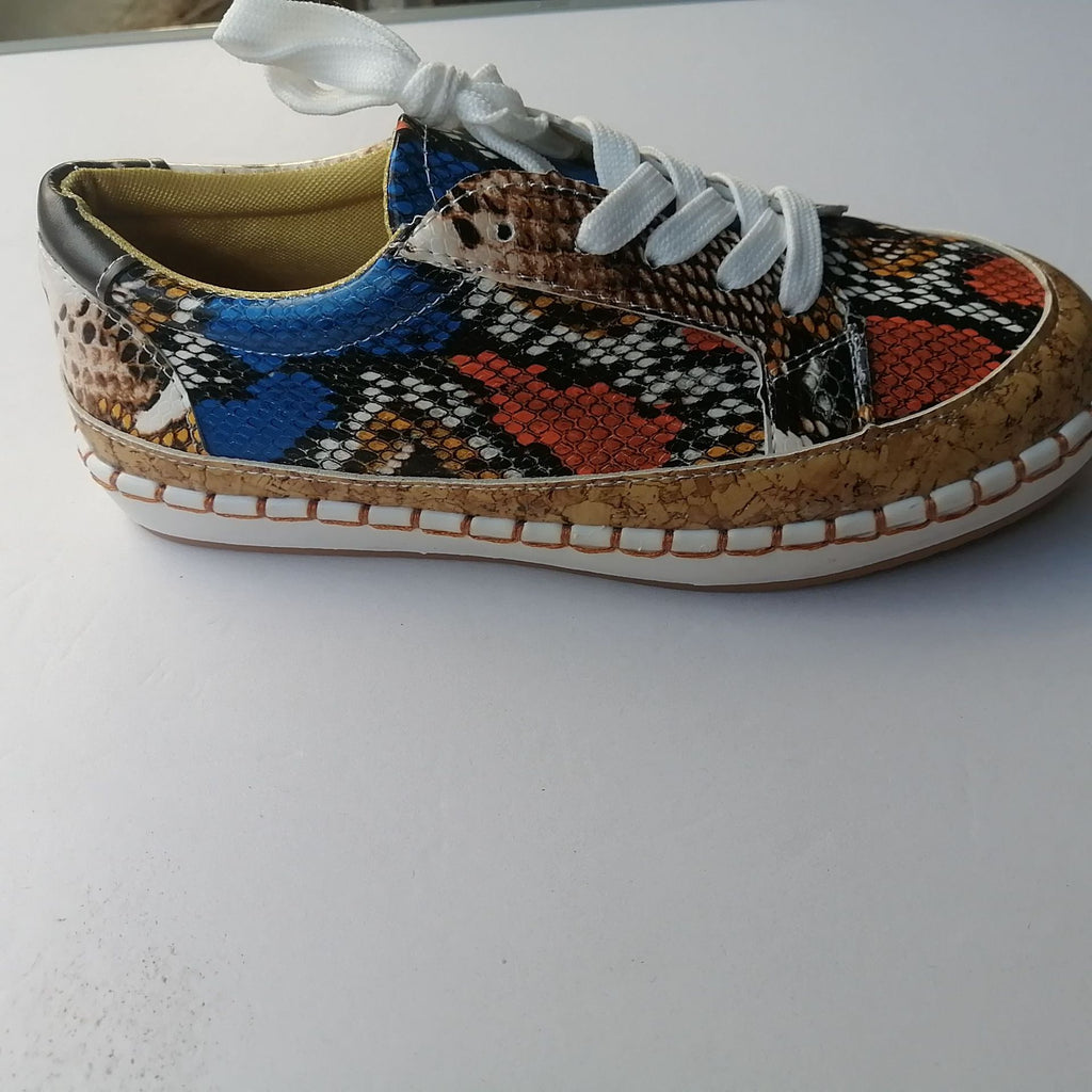 Women's Snake Print Platform Sneakers | Chunky Sole Slip-On Casual Shoes | PU Leather | EU 35-43
