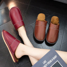 Load image into Gallery viewer, Women's Men's Winter Indoor Leather Slippers | Non-Slip Closed-Toe House Shoes | Cowhide Upper | Couples Slippers
