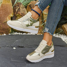 Load image into Gallery viewer, Women's Wedge Sole Height Increasing Casual Sneakers | Gold &amp; Silver Platform Shoes