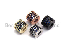 Load image into Gallery viewer, CZ Big Hole Drum Barrel Cobalt Micro Pave Beads, Gold/Rose Gold/Silver/Black Cubic Zirconia Spacer Beads, DIY Jewelry, 6x7mm, sku#X45