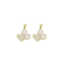 Load image into Gallery viewer, CZ Double Heart White Enamel Gold Charm, Sku#LK923