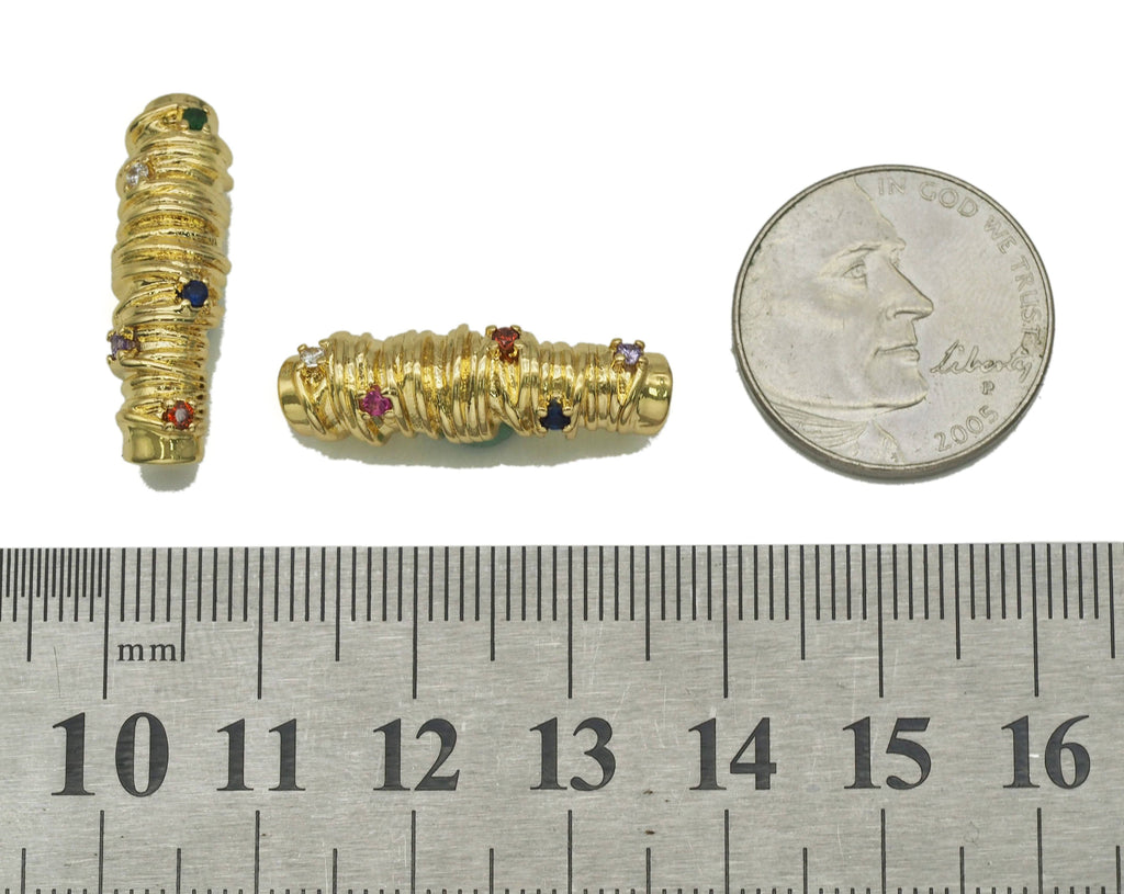 Gold CZ Thread Rolling Spacer Beads, Sku#LK681