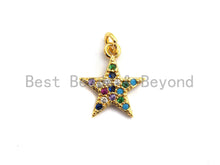 Load image into Gallery viewer, CZ Colorful Micro Pave Five Point Star Pendant, Five Point Star Shaped Pave Pendant, Gold plated, 12x14mm, Sku#F753