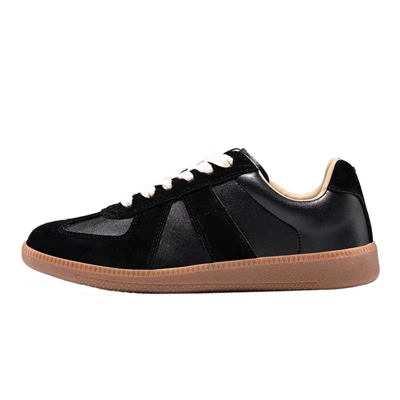 Women's Korean Retro Patchwork Lace-Up Flat Shoes - Round Toe Casual Leather Flats