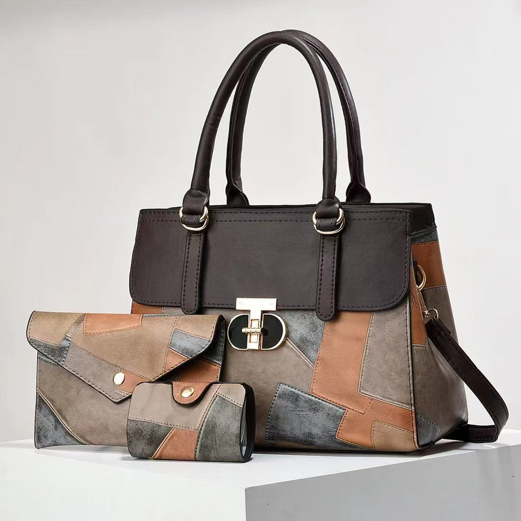 Fashionable New Contrast-color Patchwork Mother-and-child Bag