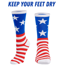 Load image into Gallery viewer, Bamboo Sports Red White and Blue Premium Bamboo Rayon Crew Work Socks- Moisture Wicking, Odor Eliminating Red, White, and Blue American Flag 4th of July Socks for Men and Women Gift Box 3 Pair