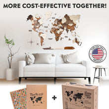 Load image into Gallery viewer, Wall Decor Bundle: 3D Wooden World Map with Flag Pins
