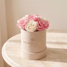 Load image into Gallery viewer, Essence Beige Suede Box | Light Pink &amp; White Roses